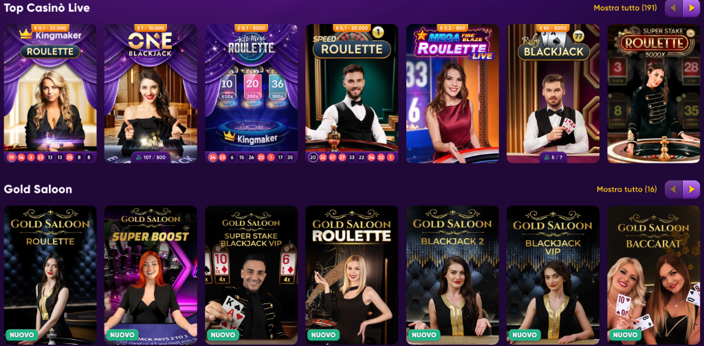 Tavoli live Kingmaker Casino — Roulette e Blackjack con dealer reali